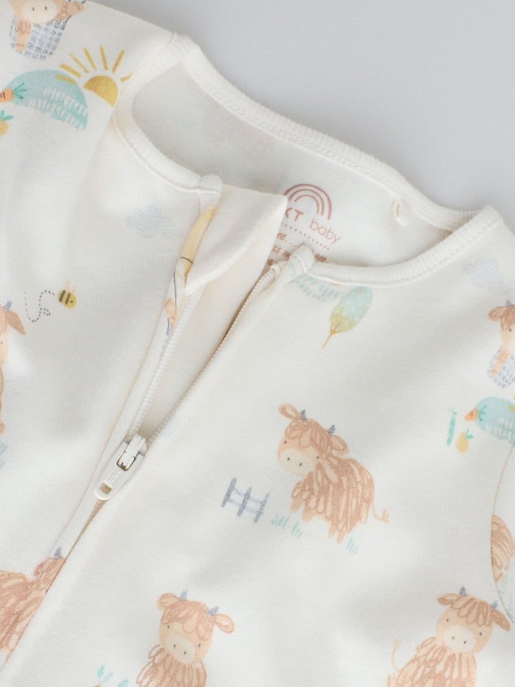 Cream Hamish Two Way Zip Baby Sleepsuits 3 Pack (0mths-3yrs)