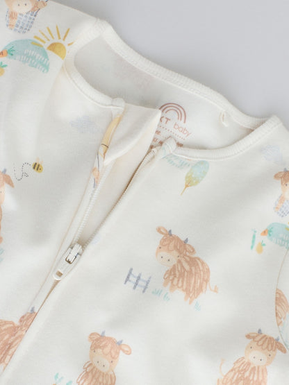 Cream Hamish Two Way Zip Baby Sleepsuits 3 Pack (0mths-3yrs)