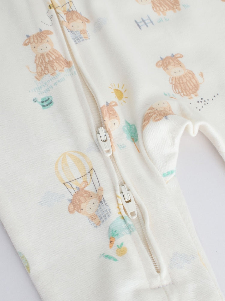 Cream Hamish Two Way Zip Baby Sleepsuits 3 Pack (0mths-3yrs)