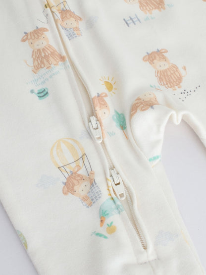 Cream Hamish Two Way Zip Baby Sleepsuits 3 Pack (0mths-3yrs)