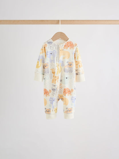 Cream Safari Two Way Zip Baby Sleepsuits 5 Pack (0mths-3yrs)