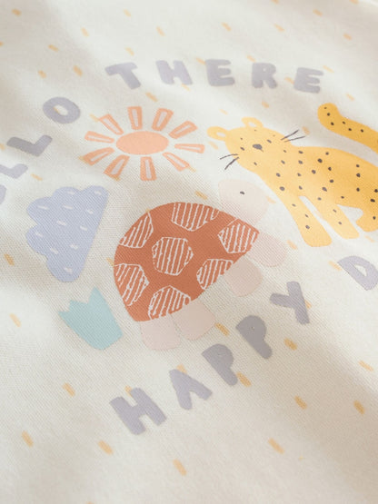 Cream Safari Two Way Zip Baby Sleepsuits 5 Pack (0mths-3yrs)