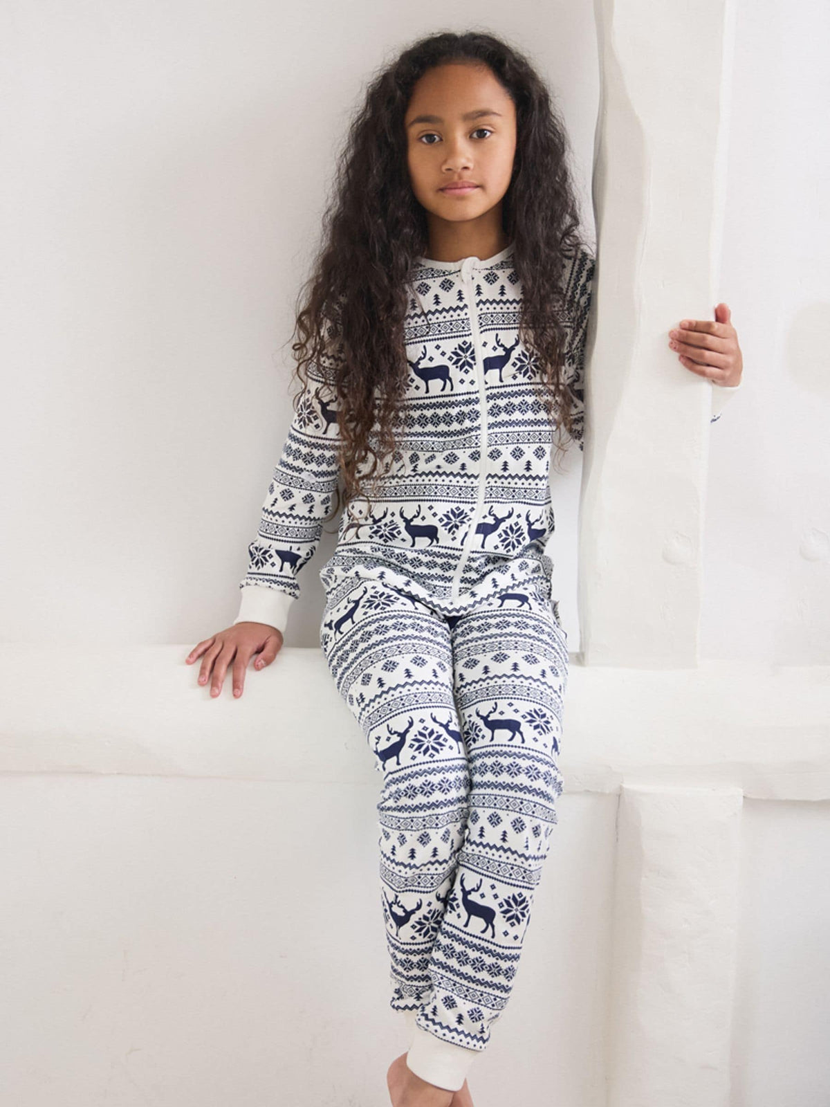 The Little Tailor Cream Reindeer Christmas Fairisle Pattern 100% Cotton All-In-One - image 1