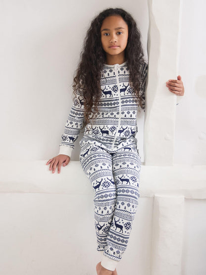The Little Tailor Cream Reindeer Christmas Fairisle Pattern 100% Cotton All-In-One - image 1