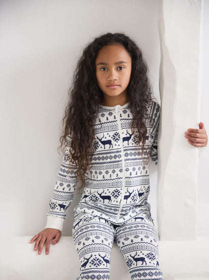 The Little Tailor Cream Reindeer Christmas Fairisle Pattern 100% Cotton All-In-One - image 2