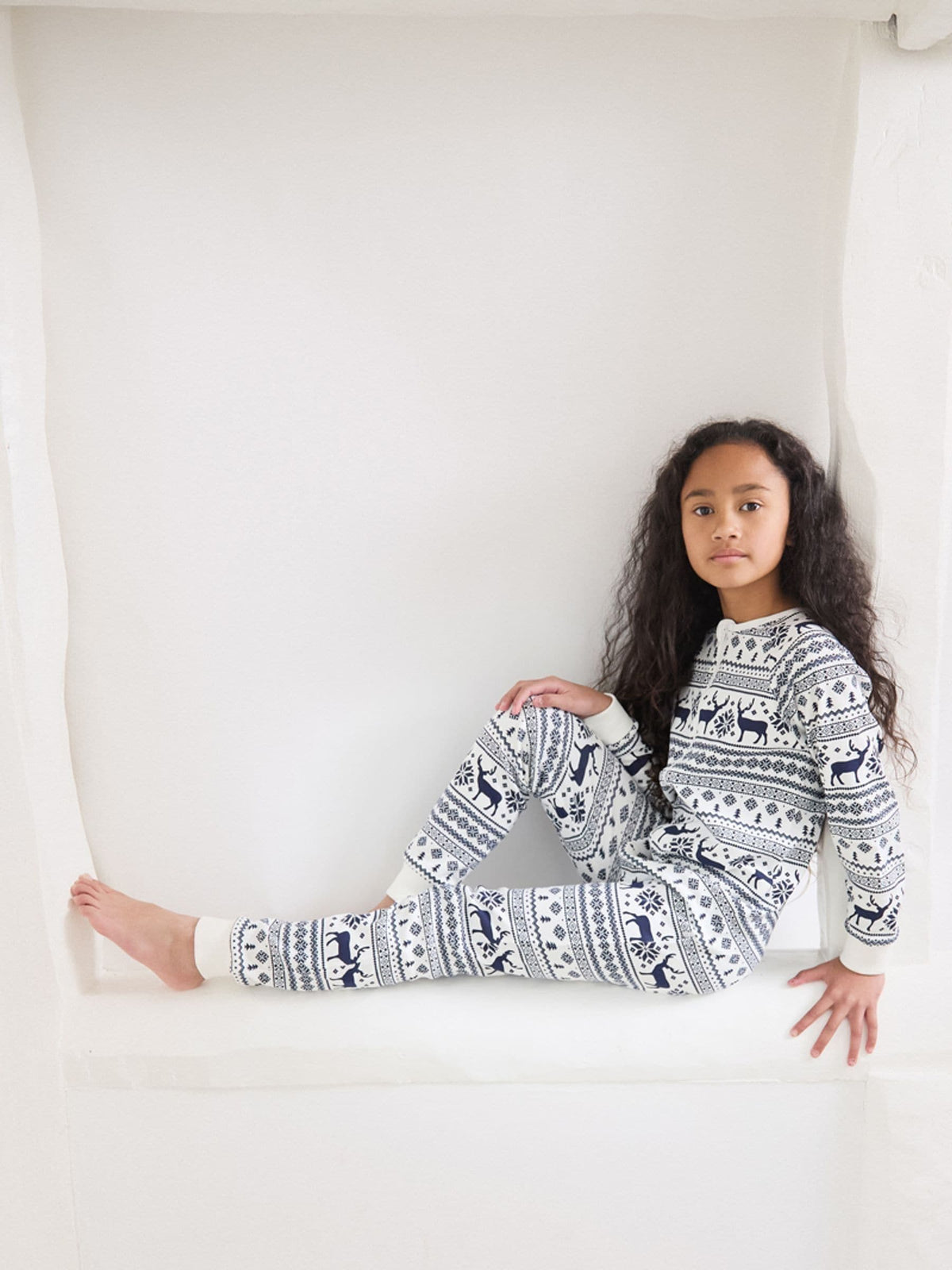 The Little Tailor Cream Reindeer Christmas Fairisle Pattern 100% Cotton All-In-One - image 3