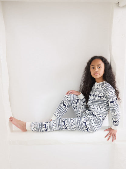 The Little Tailor Cream Reindeer Christmas Fairisle Pattern 100% Cotton All-In-One - image 3