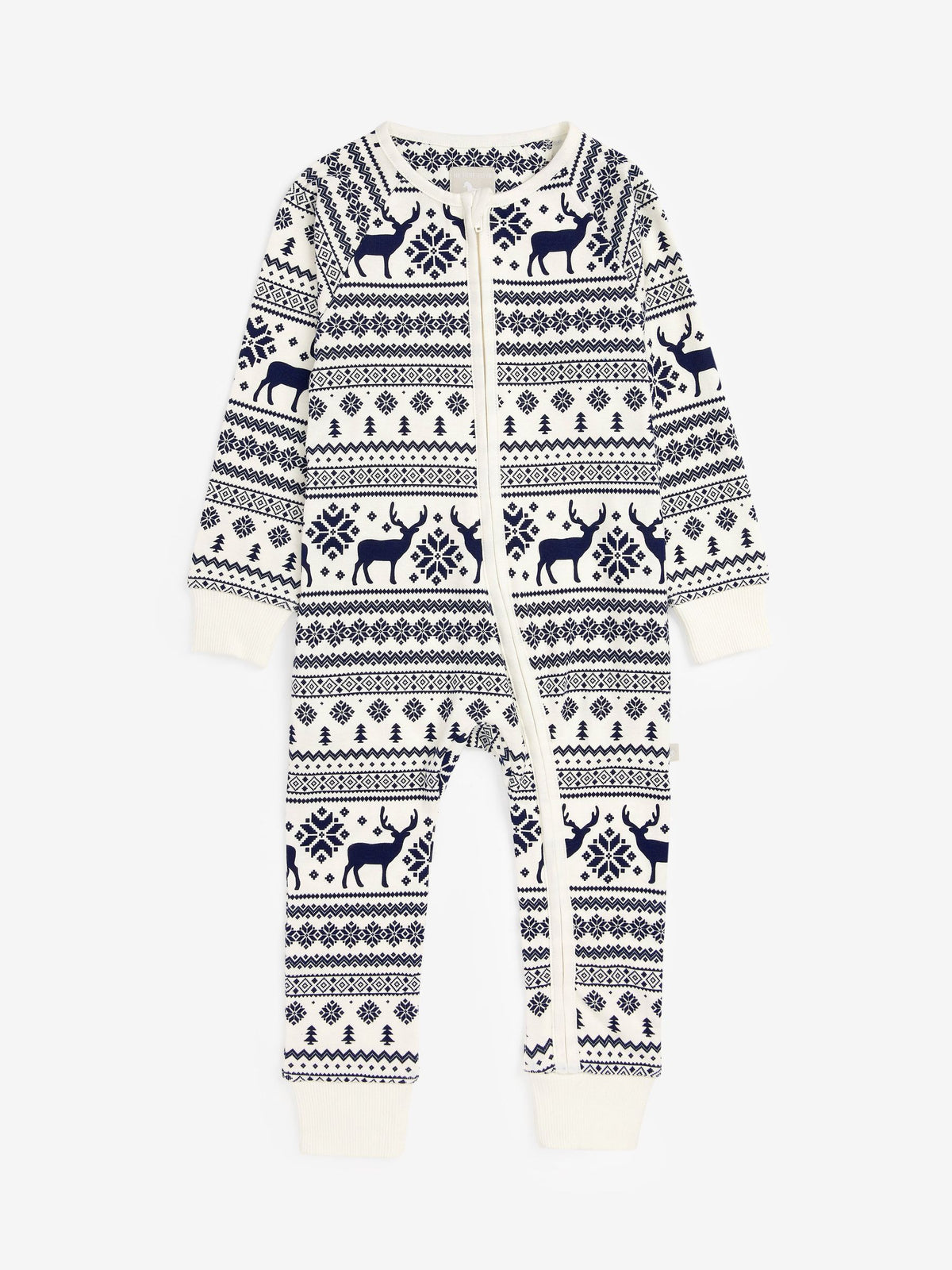 The Little Tailor Cream Reindeer Christmas Fairisle Pattern 100% Cotton All-In-One - image 4
