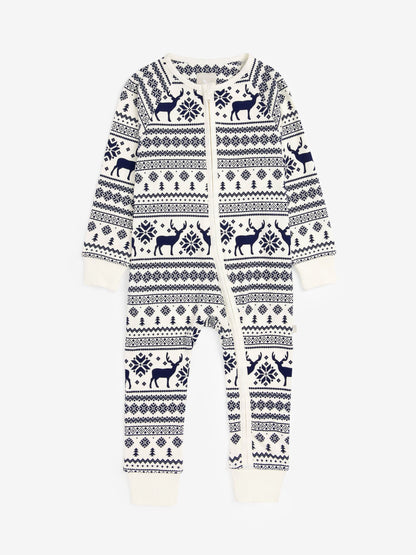 The Little Tailor Cream Reindeer Christmas Fairisle Pattern 100% Cotton All-In-One - image 4