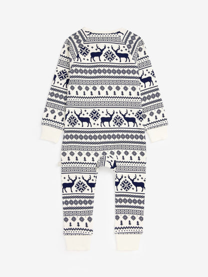 The Little Tailor Cream Reindeer Christmas Fairisle Pattern 100% Cotton All-In-One - image 5