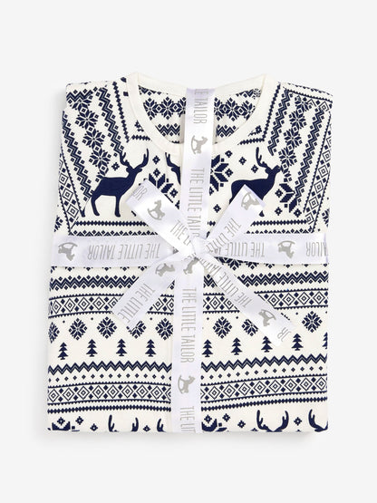 The Little Tailor Cream Reindeer Christmas Fairisle Pattern 100% Cotton All-In-One - image 6