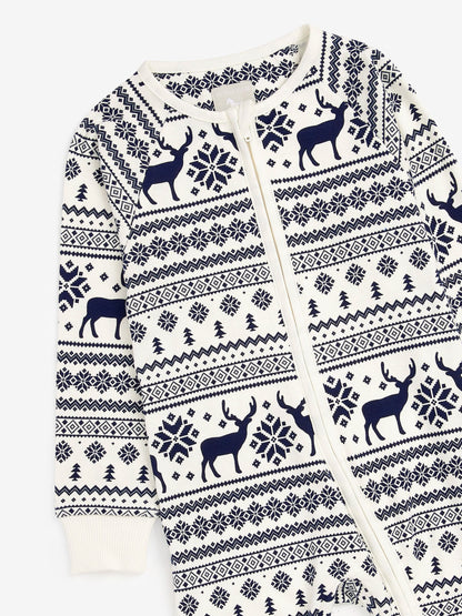 The Little Tailor Cream Reindeer Christmas Fairisle Pattern 100% Cotton All-In-One - image 7