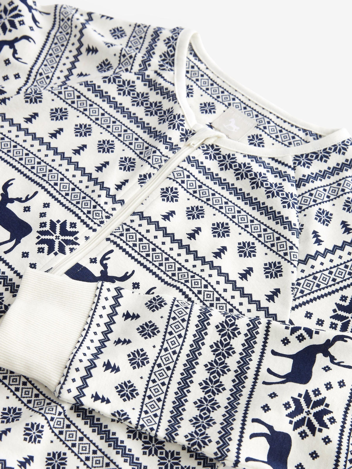 The Little Tailor Cream Reindeer Christmas Fairisle Pattern 100% Cotton All-In-One - image 8