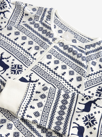 The Little Tailor Cream Reindeer Christmas Fairisle Pattern 100% Cotton All-In-One - image 8
