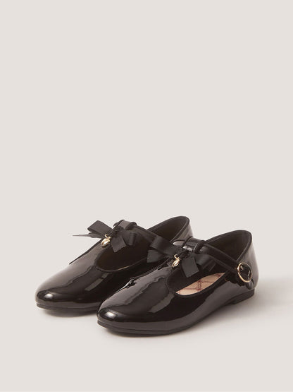 Monsoon Black Bow Patent Mary Jane School Shoes image 1