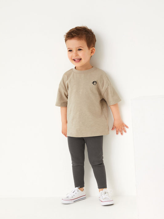Neutral Oversized Short Sleeves 100% Cotton T-Shirt and Leggings Set (3mths-7yrs) image 1