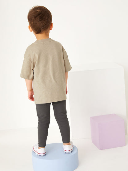 Neutral Oversized Short Sleeves 100% Cotton T-Shirt and Leggings Set (3mths-7yrs) image 3