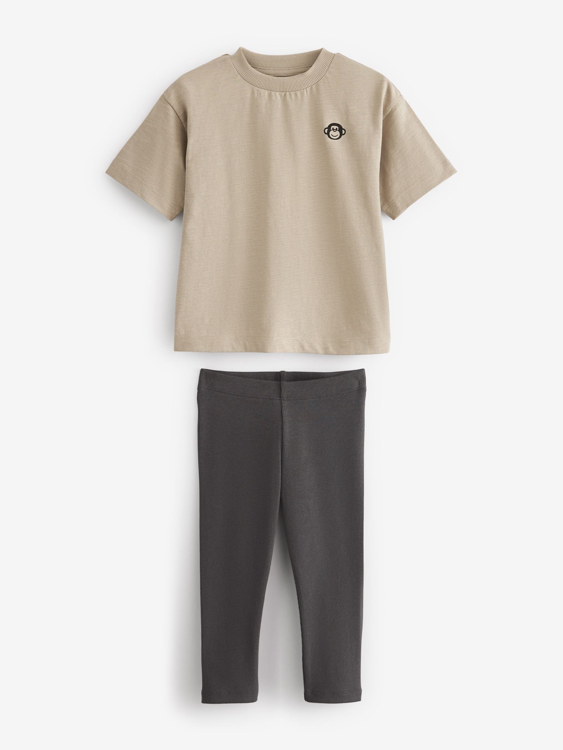 Neutral Oversized Short Sleeves 100% Cotton T-Shirt and Leggings Set (3mths-7yrs) image 5