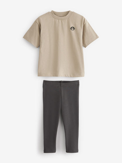 Neutral Oversized Short Sleeves 100% Cotton T-Shirt and Leggings Set (3mths-7yrs) image 5
