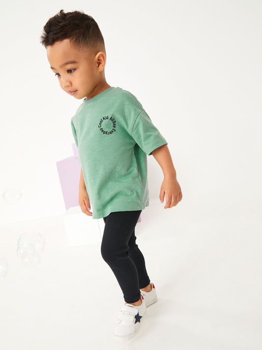 Green/Black Oversized Short Sleeves 100% Cotton T-Shirt and Leggings Set (3mths-7yrs) image 1