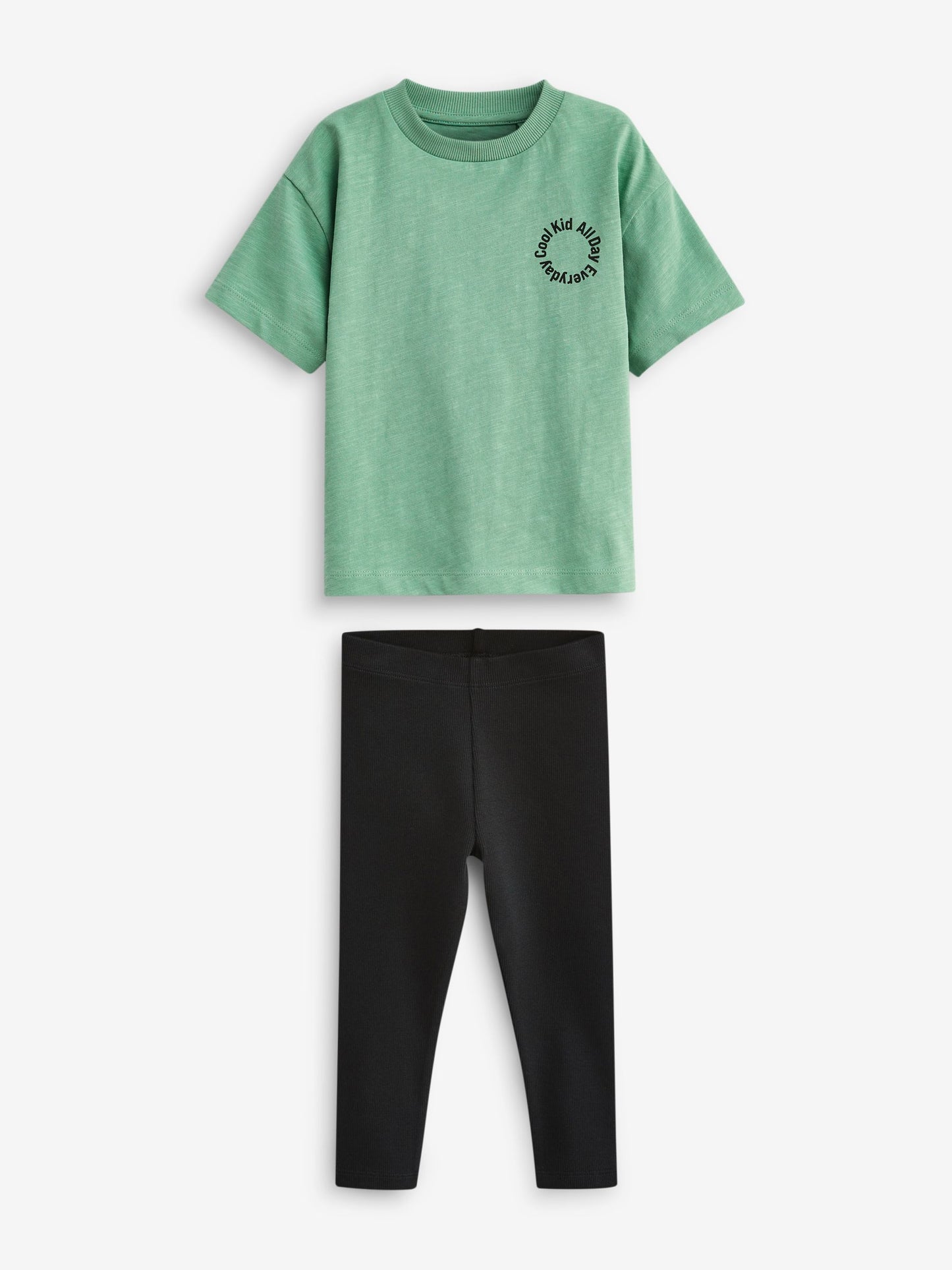 Green/Black Oversized Short Sleeves 100% Cotton T-Shirt and Leggings Set (3mths-7yrs) image 4