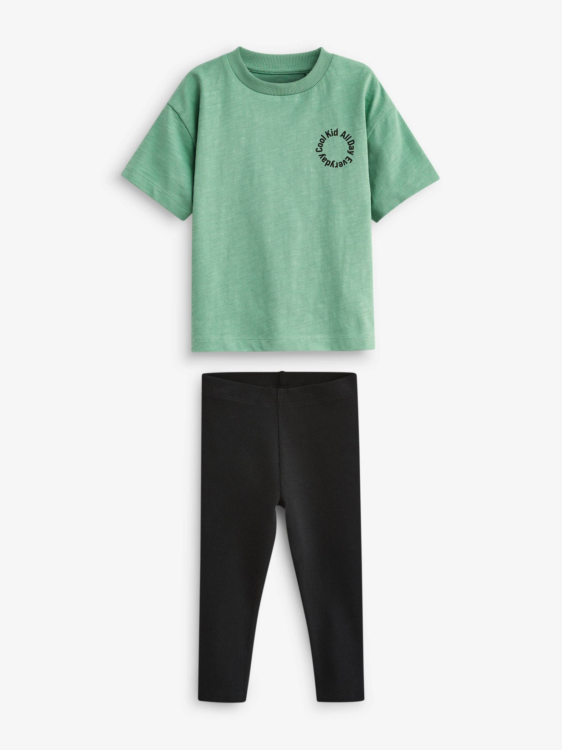 Green/Black Oversized Short Sleeves 100% Cotton T-Shirt and Leggings Set (3mths-7yrs) image 4