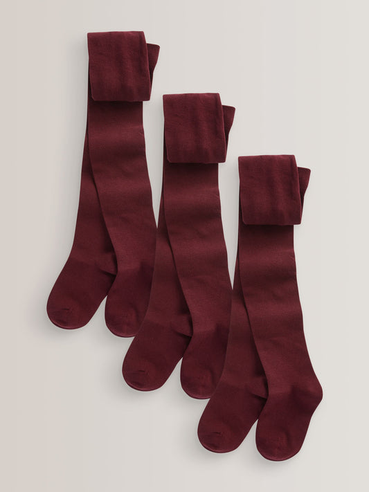 Burgundy Red Regular Length 3 Pack Cotton Rich School Tights image 1