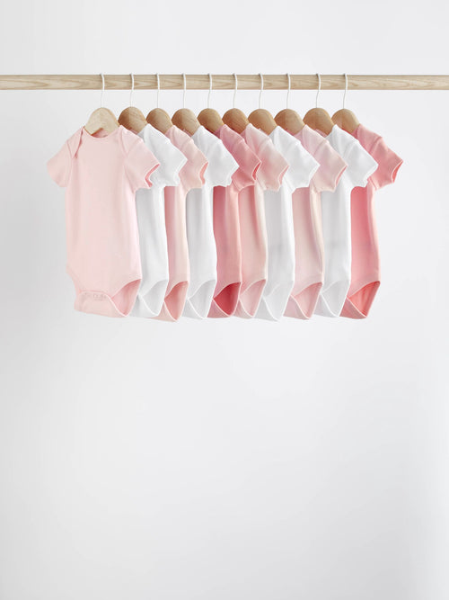 Pink/White 10 Pack Essential Short Sleeve Baby Bodysuits image 1