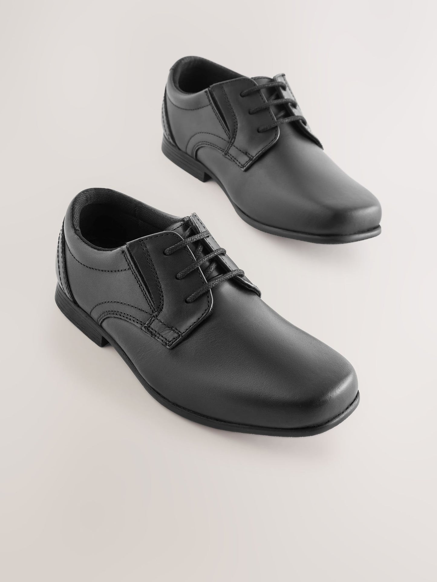 Black Wide Fit (G) School Leather Lace-Up Shoes image 2