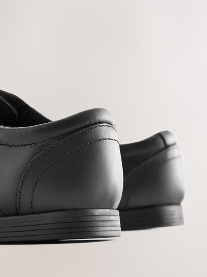 Black Wide Fit (G) School Leather Lace-Up Shoes image 5