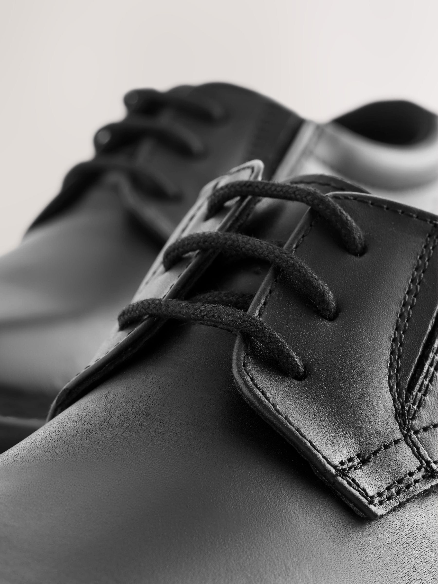 Black Wide Fit (G) School Leather Lace-Up Shoes image 6