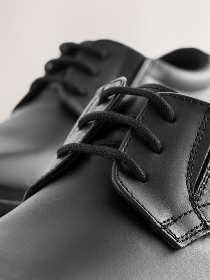 Black Wide Fit (G) School Leather Lace-Up Shoes image 6