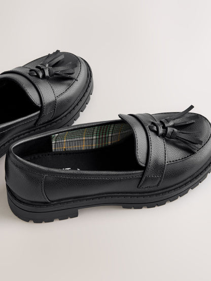 Matt Black Standard Fit (F) School Chunky Tassel Loafers image 5