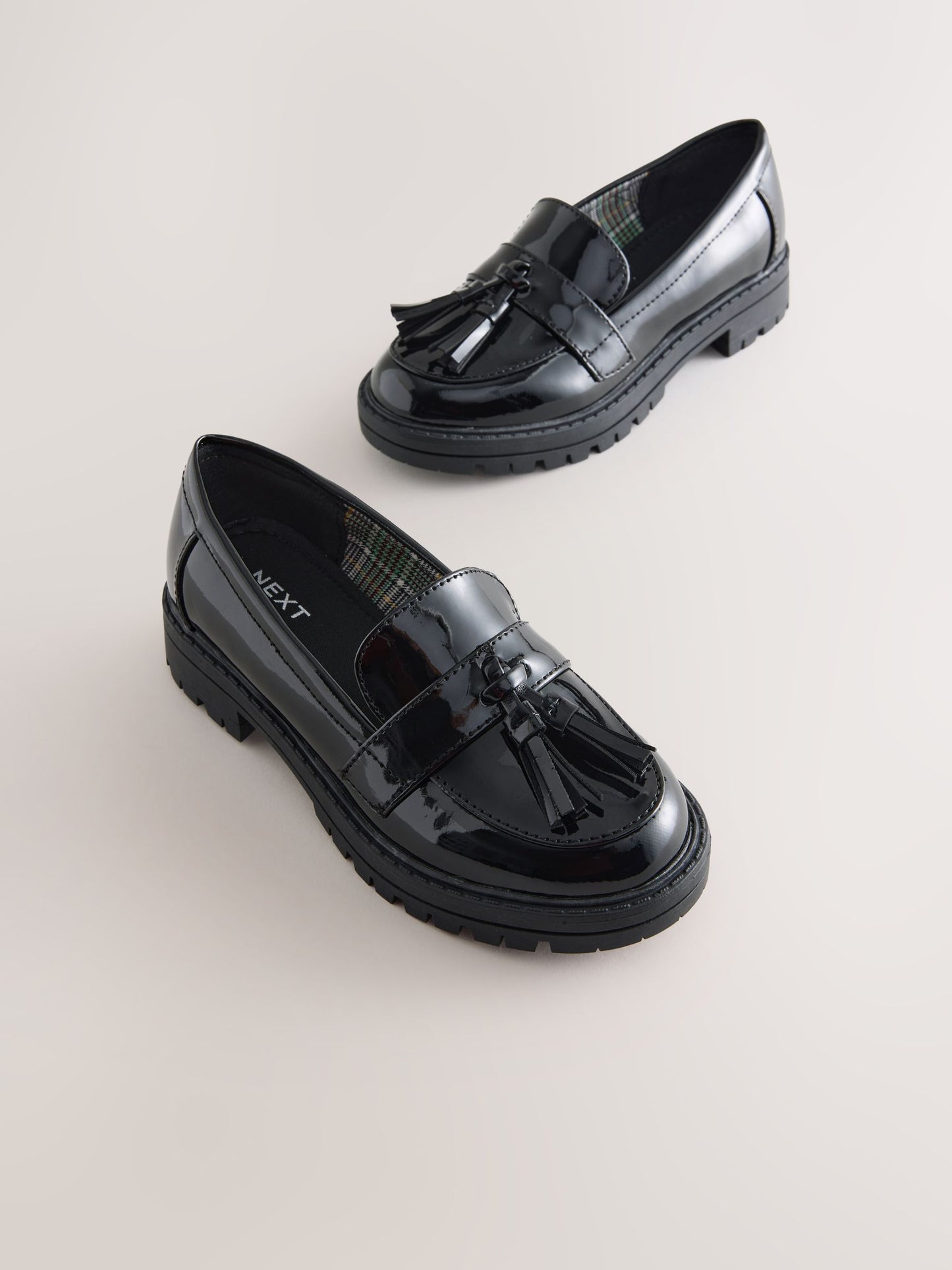 Black Patent Standard Fit (F) School Chunky Tassel Loafers image 3