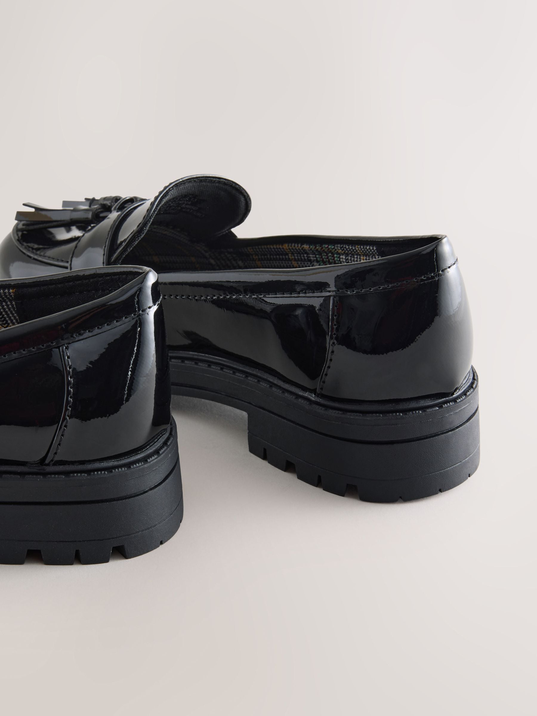 Black Patent Standard Fit (F) School Chunky Tassel Loafers image 6