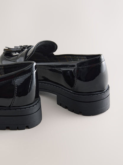 Black Patent Standard Fit (F) School Chunky Tassel Loafers image 6