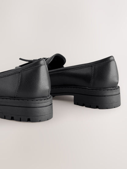 Black Patent Standard Fit (F) School Chunky Tassel Loafers image 7