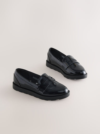 Black Patent School Leather Slim Sole Loafers image 1