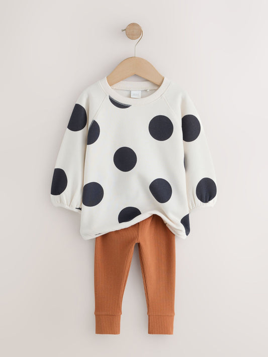 Dsiney Kidz - Cream Mono Spot Sweatshirt and Leggings Set (3mths-7yrs) image 2