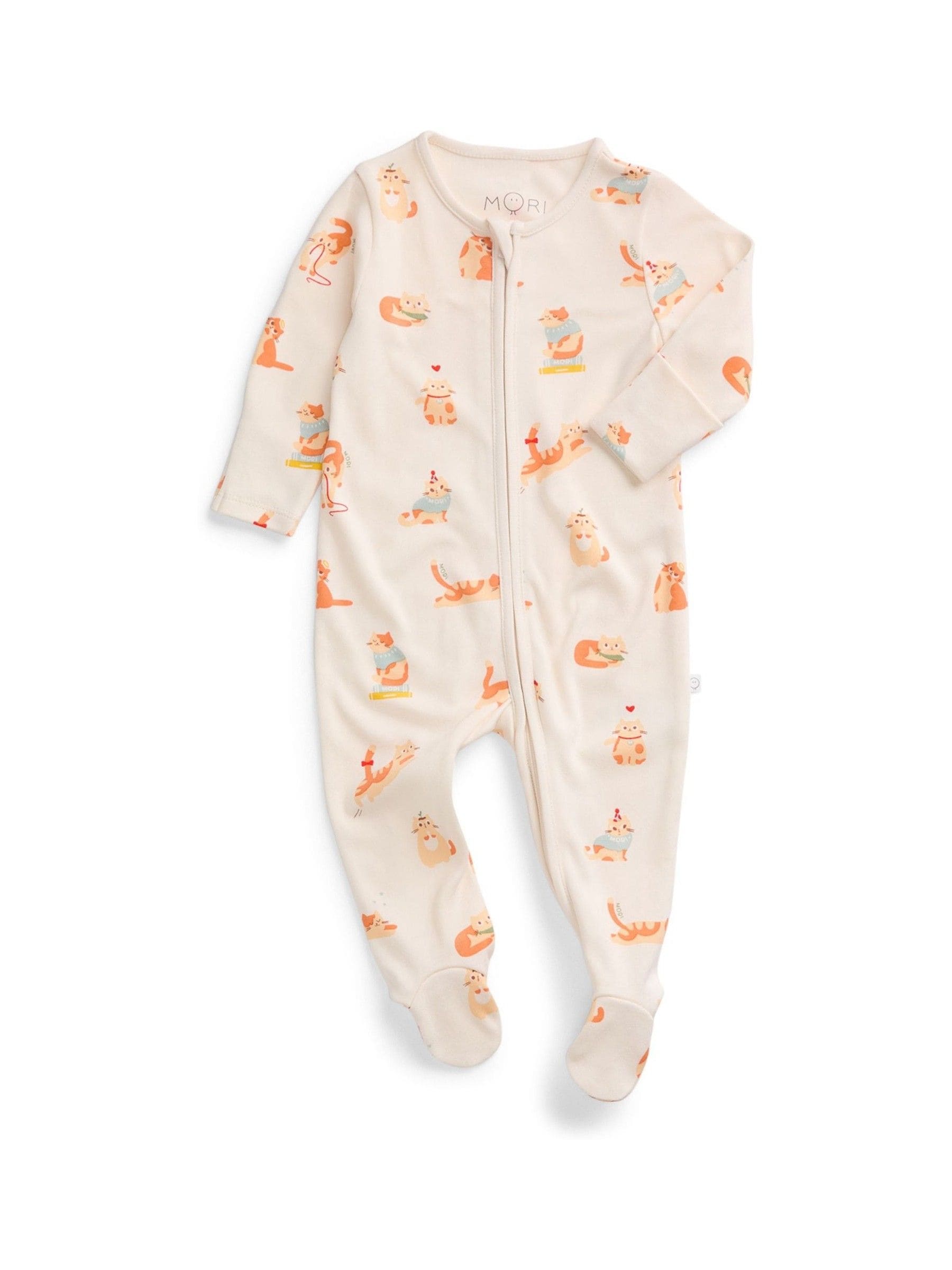 MORI Cream Cats Supersoft Two Way Zip Up Sleepsuit image 1