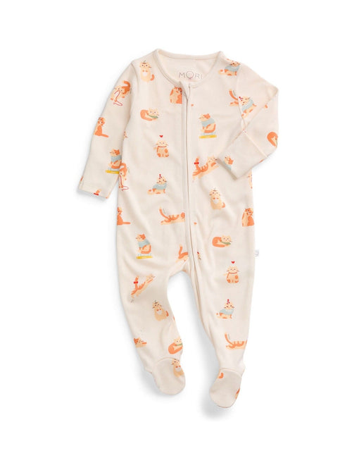 MORI Cream Cats Supersoft Two Way Zip Up Sleepsuit image 1