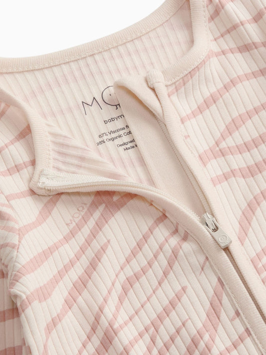 MORI Pink Ribbed Zebra Stretch Supersoft Two Way Zip-Up Sleepsuit image 2