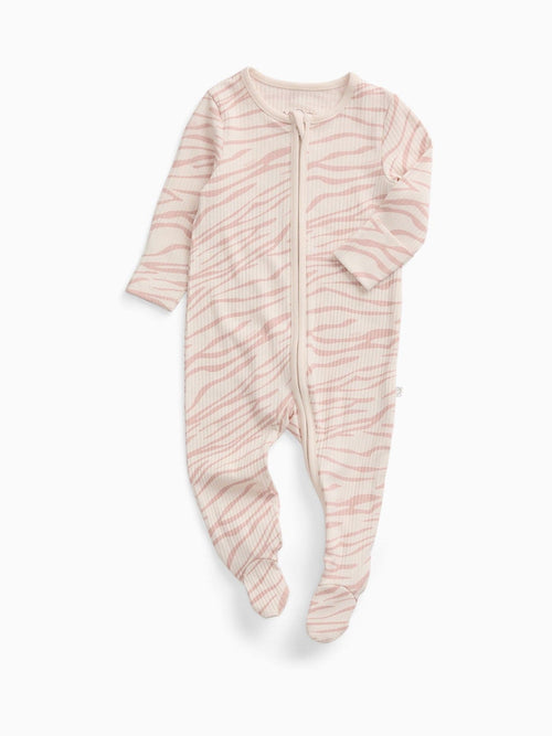 MORI Pink Ribbed Zebra Stretch Supersoft Two Way Zip-Up Sleepsuit image 1