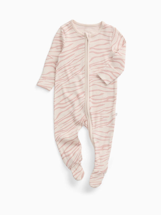 MORI Pink Ribbed Zebra Stretch Supersoft Two Way Zip-Up Sleepsuit image 1