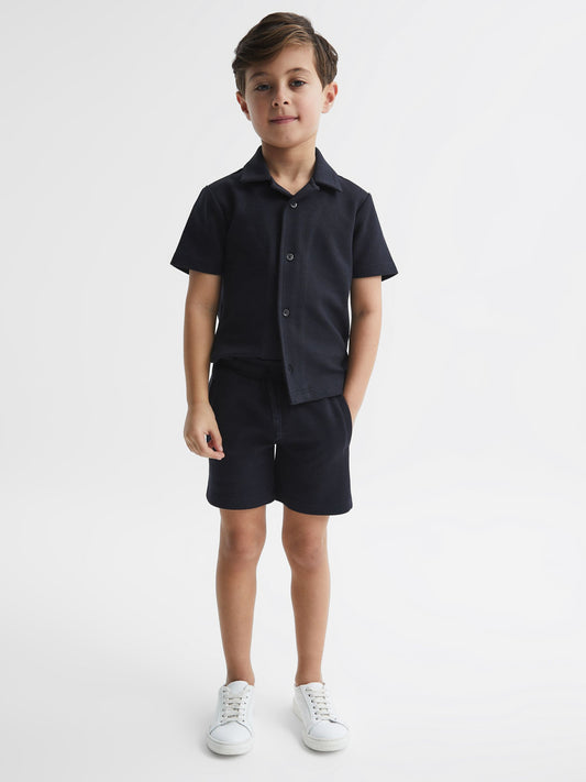 Disney Kidz - Reiss Navy Robin Slim Fit Textured Drawstring Shorts image 1