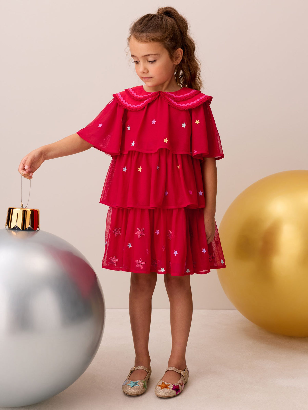 Little Bird Red Tulle Emboridered Chirstmas Dress - image 1
