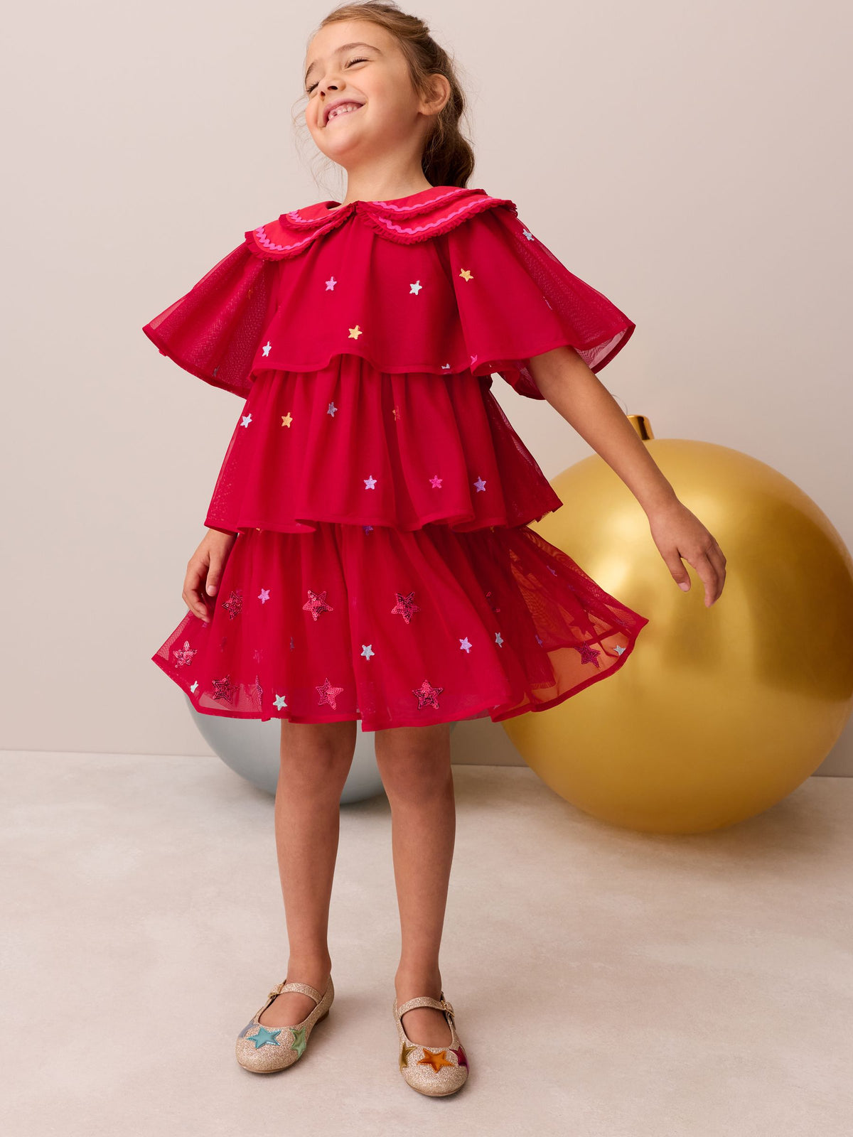 Little Bird Red Tulle Emboridered Chirstmas Dress - image 3