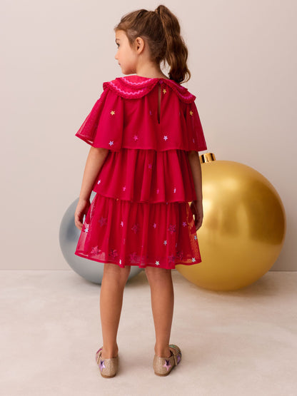 Little Bird Red Tulle Emboridered Chirstmas Dress - image 4
