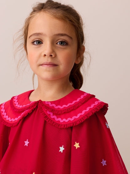 Little Bird Red Tulle Emboridered Chirstmas Dress - image 6