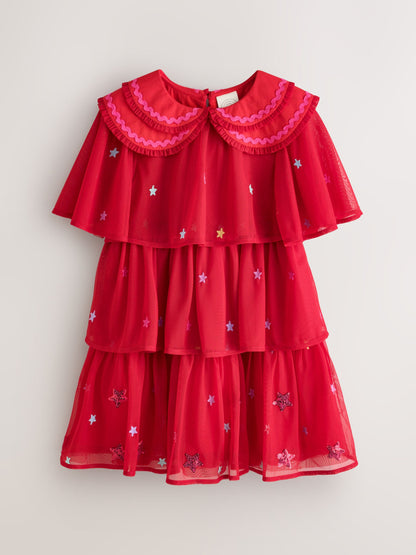 Little Bird Red Tulle Emboridered Chirstmas Dress - image 8